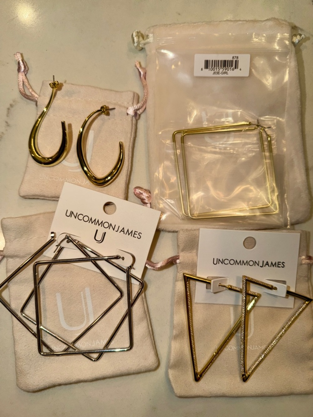 Uncommon James 4 pair Geometric Hoop & Triangle Earrings - Gold & Silver.